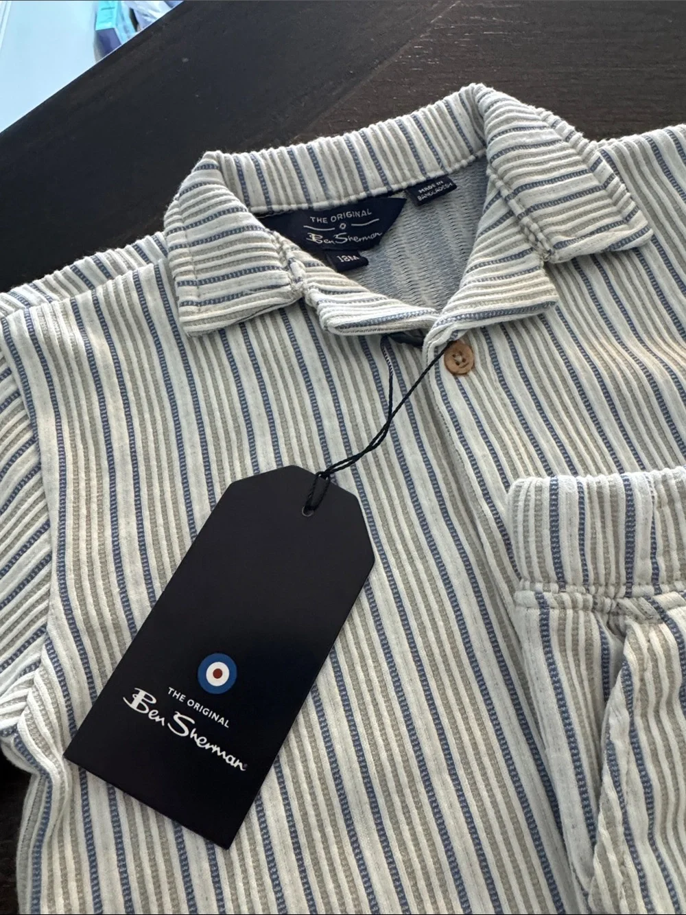 Ben Sherman Cream and Blue Striped Kids Cotton Set